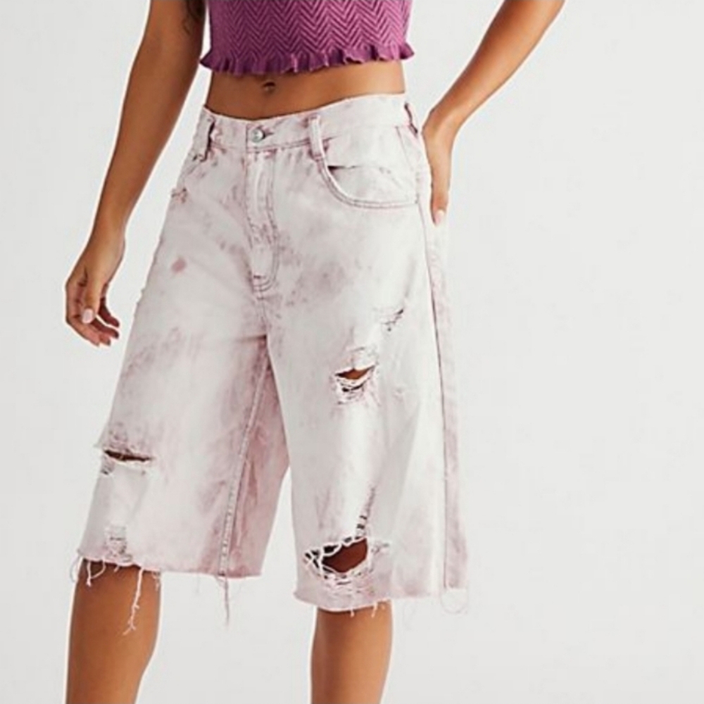 Free People Distressed Denim Bermuda Shorts, Sz. 31